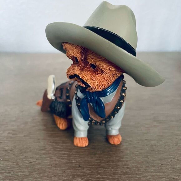 Hamilton Collection Spurs N Furs Yorkie Dog Wild West Cowboy Figurine - Picture 5 of 5